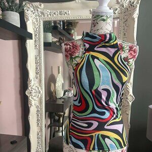 Retro Swirl Mock Neck Sleeveless Top - size small